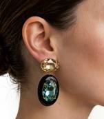 Gold plated black stone swarovski dangler earrings