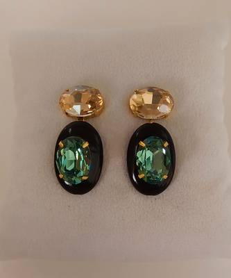 Gold plated black stone swarovski dangler earrings 2
