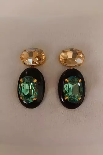 Gold plated black stone swarovski dangler earrings