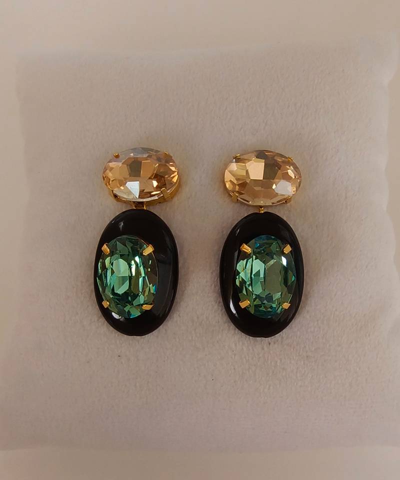 Gold plated black stone swarovski dangler earrings