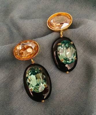 Gold plated black stone swarovski dangler earrings 3