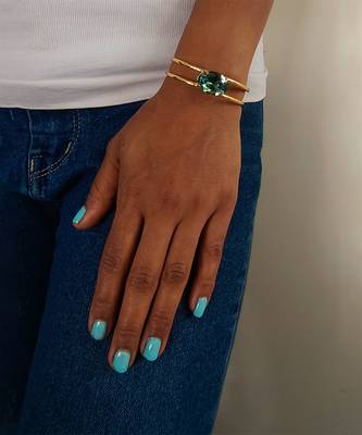 Gold plated luxe green stone crystal cuff bracelet 1