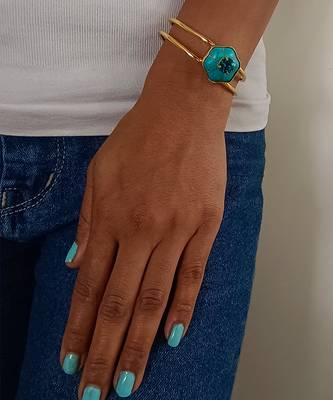 Gold plated turquoise blue stone crystal cuff bracelet 1
