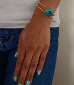 Gold plated turquoise blue stone crystal cuff bracelet