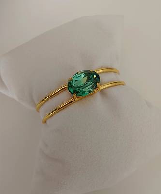 Gold plated luxe green stone crystal cuff bracelet 2