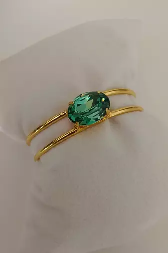 Gold plated luxe green stone crystal cuff bracelet