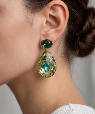 Gold plated green stone swarovski crystal dangler earrings 1