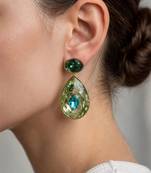 Gold plated green stone swarovski crystal dangler earrings