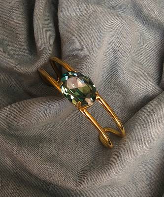 Gold plated luxe green stone crystal cuff bracelet 3