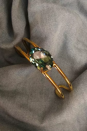 Gold plated luxe green stone crystal cuff bracelet