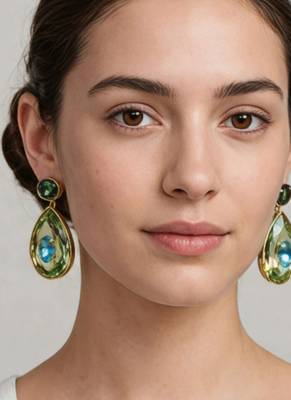 Gold plated green stone swarovski crystal dangler earrings 2