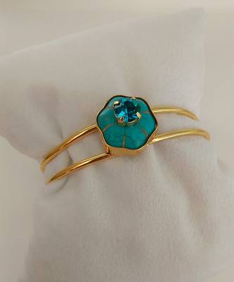 Gold plated turquoise blue stone crystal cuff bracelet 3