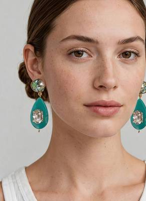 Gold plated turquoise stone mint green crystal dangler earrings 1