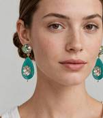 Gold plated turquoise stone mint green crystal dangler earrings
