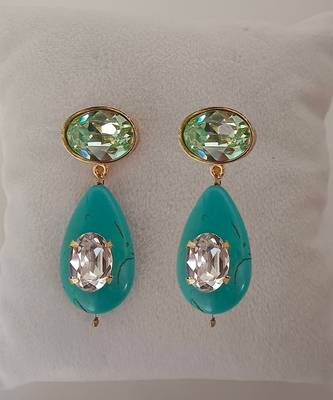 Gold plated turquoise stone mint green crystal dangler earrings 2