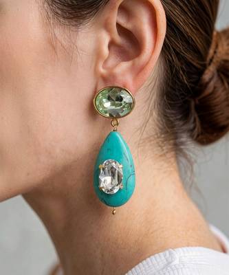 Gold plated turquoise stone mint green crystal dangler earrings 3