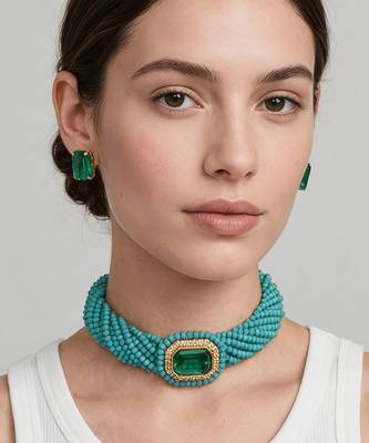 Gold plated turquoise and emerald green stone choker set 1
