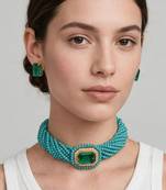 Gold plated turquoise and emerald green stone choker set