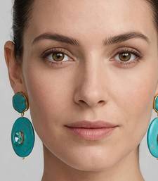 Gold plated turquoise stone dangler earrings