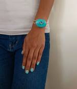 Gold plated turquoise blue stone crystal cuff bracelet
