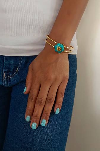 Gold plated turquoise stone citrine crystal cuff bracelet