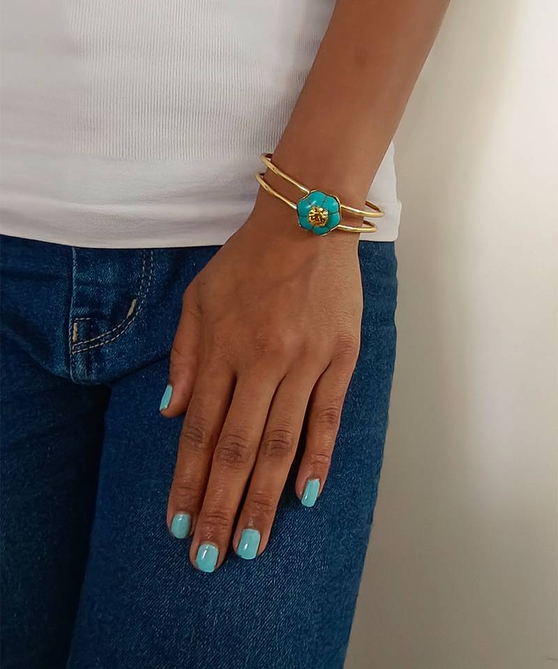Gold plated turquoise stone citrine crystal cuff bracelet