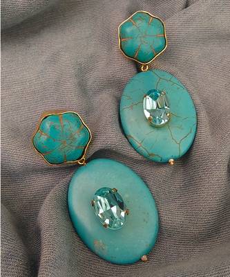 Gold plated turquoise stone dangler earrings 2