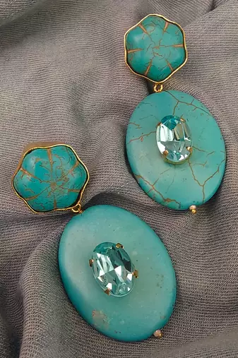 Gold plated turquoise stone dangler earrings