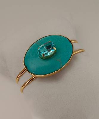 Gold plated turquoise blue stone crystal cuff bracelet 2