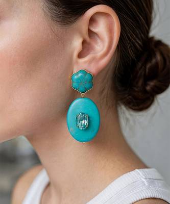 Gold plated turquoise stone dangler earrings 3