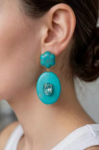 Gold plated turquoise stone dangler earrings