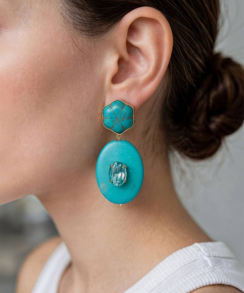 Gold plated turquoise stone dangler earrings