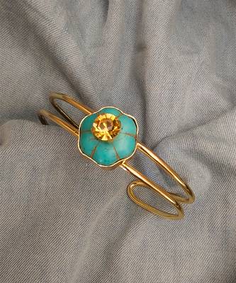 Gold plated turquoise stone citrine crystal cuff bracelet 2
