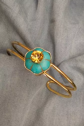Gold plated turquoise stone citrine crystal cuff bracelet