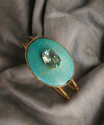 Gold plated turquoise blue stone crystal cuff bracelet 3
