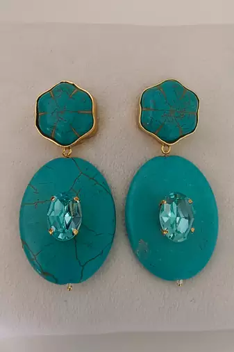 Gold plated turquoise stone dangler earrings