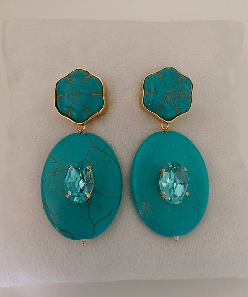 Gold plated turquoise stone dangler earrings