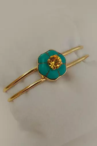 Gold plated turquoise stone citrine crystal cuff bracelet