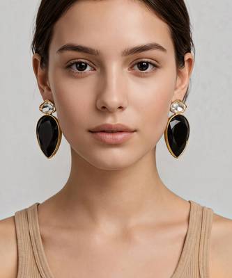 Gold plated black and white crystal stud earrings 1