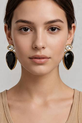 Gold plated black and white crystal stud earrings
