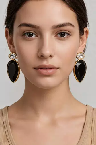 Gold plated black and white crystal stud earrings