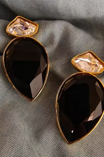 Gold plated black and white crystal stud earrings
