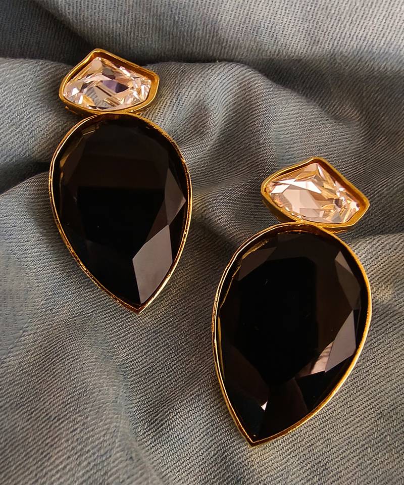 Gold plated black and white crystal stud earrings