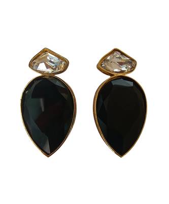 Gold plated black and white crystal stud earrings 3