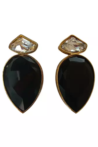 Gold plated black and white crystal stud earrings