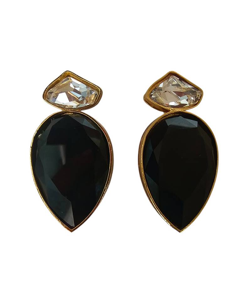 Gold plated black and white crystal stud earrings