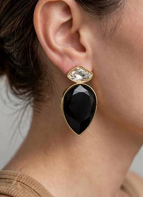 Gold plated black and white crystal stud earrings 4