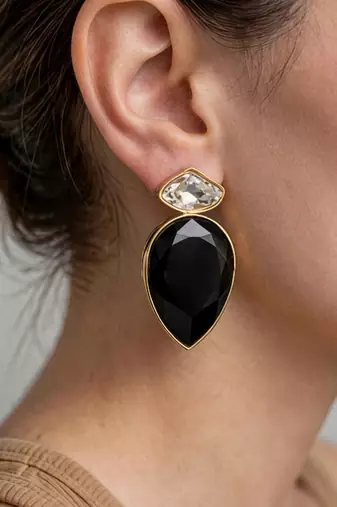 Gold plated black and white crystal stud earrings