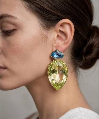 Gold plated blue and mint green crystal stud earrings 1