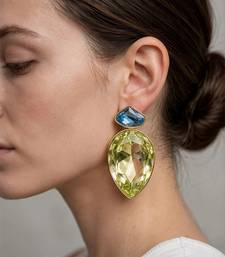 Gold plated blue and mint green crystal stud earrings